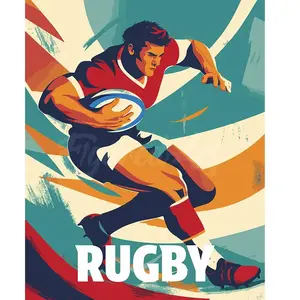 Figured'Art Peinture par Numéro Adulte Affiche sportive Rugby - Activité Manuelle Kit de Loisir Créatif DIY Numéro d'Art Complet - 40x50cm sans châssis en bois pas cher