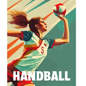 Figured'Art Peinture par Numéro Adulte Affiche sportive Handball - Activité Manuelle Kit de Loisir Créatif DIY Numéro d'Art Complet - 40x50cm sans châssis en bois pas cher