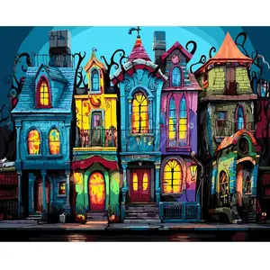 Figured'Art Peinture au numéro : Maisons gothiques colorées  - toile t... pas cher