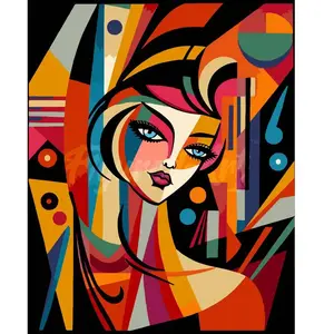 Figured'Art Peinture par Numéro Adulte avec Cadre Femme abstraite style Picasso - Activité Manuelle Kit de Loisir Créatif DIY Numéro d'Art Complet - 40x50cm toile tendue sur châssis pas cher