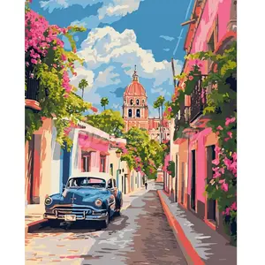 Figured'Art Peinture par Numéro Adulte avec Cadre Voiture classique à Mexico - Activité Manuelle Kit de Loisir Créatif DIY Numéro d'Art Complet - 40x50cm toile tendue sur châssis