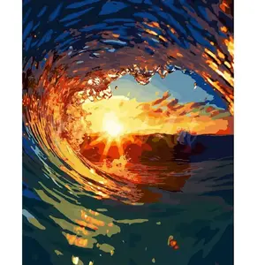 Figured'Art Peinture au numéro : Vague et coucher de soleil  - sans ch... pas cher