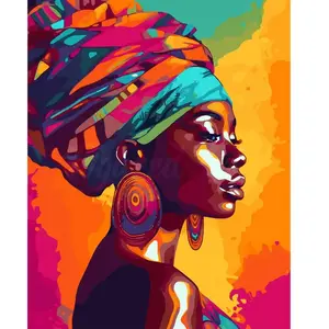 Figured'Art Peinture par Numéro Adulte Dame africaine lumineuse - Activité Manuelle Kit de Loisir Créatif DIY Numéro d'Art Complet - 40x50cm sans châssis en bois pas cher