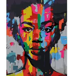 Figured'Art Peinture par Numéro Adulte avec Cadre Street Art Femme - Activité Manuelle Kit de Loisir Créatif DIY Numéro d'Art Complet - 40x50cm toile tendue sur châssis pas cher