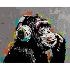Figured'Art Peinture par Numéro Adulte avec Cadre Street Art Singe Funky - Activité Manuelle Kit de Loisir Créatif DIY Numéro d'Art Complet - 40x50cm toile tendue sur châssis pas cher