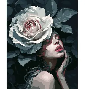 Figured'Art Peinture par Numéro Adulte Femme à la Rose - Activité Manuelle Kit de Loisir Créatif DIY Numéro d'Art Complet - 40x50cm sans châssis en bois