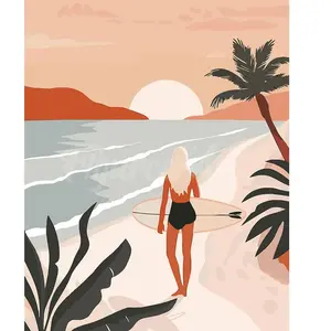Figured'Art Peinture par Numéro Adulte avec Cadre Promenade sur la plage au coucher du soleil - Activité Manuelle Kit de Loisir Créatif DIY Numéro d'Art Complet - 40x50cm toile tendue sur châssis pas cher