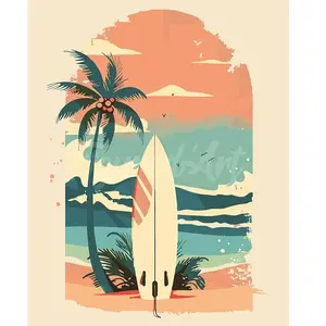 Figured'Art Peinture par Numéro Adulte avec Cadre Planche de surf sur la plage - Activité Manuelle Kit de Loisir Créatif DIY Numéro d'Art Complet - 40x50cm toile tendue sur châssis pas cher