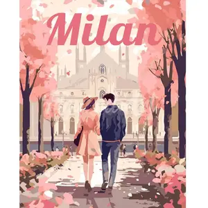 Figured'Art Peinture par Numéro Adulte Affiche de voyage Milan en fleurs - Activité Manuelle Kit de Loisir Créatif DIY Numéro d'Art Complet - 40x50cm sans châssis en bois pas cher