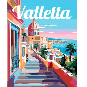 Figured'Art Peinture par Numéro Adulte Affiche de voyage Valette - Activité Manuelle Kit de Loisir Créatif DIY Numéro d'Art Complet - 40x50cm sans châssis en bois pas cher
