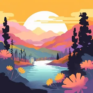 Figured'Art Mini Peinture par Numéro Adulte 20x20cm avec cadre Coucher de Soleil Coloré au Bord du Lac - Petit Format Kit de Loisir Créatif DIY Numéro d'Art Complet pas cher
