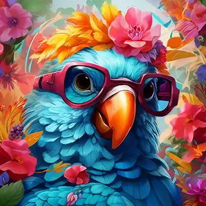 Figured'Art Mini Peinture par Numéro Adulte 20x20cm avec cadre Perroquet fantaisie et fleurs - Petit Format Kit de Loisir Créatif DIY Numéro d'Art Complet pas cher