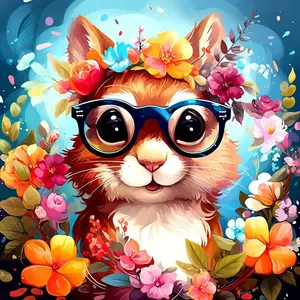 Figured'Art Mini peinture au numéro : Écureuil fantaisie et fleurs  - ...