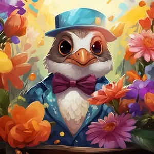 Figured'Art Mini Peinture par Numéro Adulte 20x20cm avec cadre Oiseau en smoking fantaisie et fleurs - Petit Format Kit de Loisir Créatif DIY Numéro d'Art Complet pas cher
