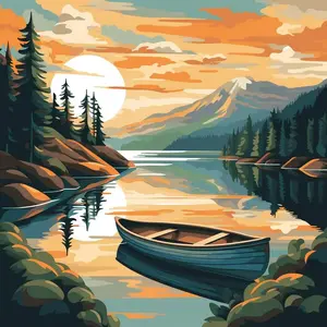 Comparateur de prix : Figured'Art Mini Peinture par Numéro Adulte 20x20cm avec cadre Lac de montagne et canoë - Petit Format Kit de Loisir Créatif DIY Numéro d'Art Complet