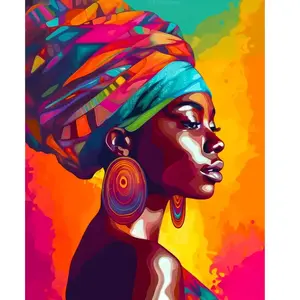 Figured'Art Broderie diamant : Dame africaine lumineuse  - toile tendu...