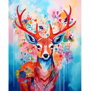 Comparateur de prix : Broderie diamant : Cerf coloré en fleurs  - toile tendue sur chassis