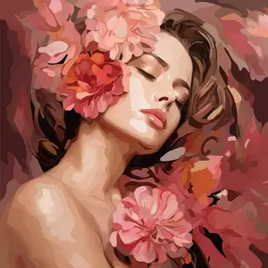 Figured'Art Mini Peinture par Numéro Adulte 20x20cm avec cadre La Belle endormie aux camélias - Petit Format Kit de Loisir Créatif DIY Numéro d'Art Complet pas cher