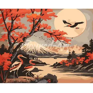 Comparateur de prix : Figured'Art Peinture au numéro : Grues et Vue sur le Mont Fuji - toile...