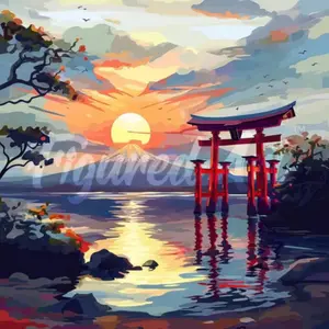 Figured'Art Mini broderie diamant : Porte Torii au coucher du soleil -...