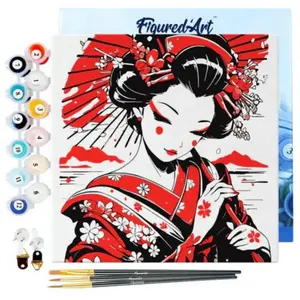 Figured'Art Mini Peinture au numéro : Geisha Rouge et Noire - toile te...