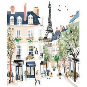 Peinture au numéro : Aquarelle Rue de Paris - toile tendue sur châssis