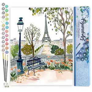Comparateur de prix : Peinture au numéro : Aquarelle Jardin de Paris - sans chassis en bois