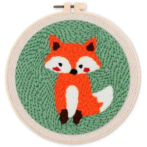 Comparateur de prix : Figured'Art Punch Needle Kit Complet pour Adultes et Enfants - Renard - Parfait pour Débutant. Set prêt à broder taille 20x20cm avec cadre circulaire
