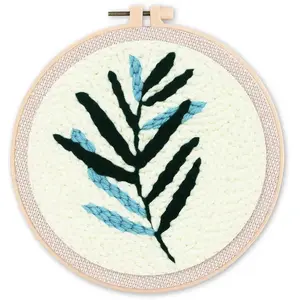Figured'Art Punch Needle Kit Complet pour Adultes et Enfants - Feuille Bi-Colore - Parfait pour Débutant. Set prêt à broder taille 20x20cm avec cadre circulaire