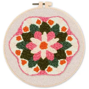 Kit Punch Needle - FIGURED'ART - Couronne de Fleurs - 20x20cm - Inclus : cadre et tutoriel