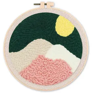 Figured'Art Punch Needle Kit Complet pour Adultes et Enfants - Les Deux Pics - Parfait pour Débutant. Set prêt à broder taille 20x20cm avec cadre circulaire pas cher