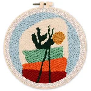 Figured'Art Punch Needle Kit Complet pour Adultes et Enfants - Composition Florale 1 - Parfait pour Débutant. Set prêt à broder taille 20x20cm avec cadre circulaire
