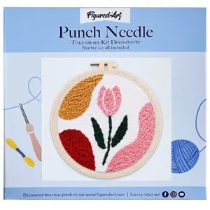 Comparateur de prix : Figured'Art Punch Needle Kit Complet pour Adultes et Enfants - Tulipe Prête à Éclore - Parfait pour Débutant. Set prêt à broder taille 20x20cm avec cadre circulaire