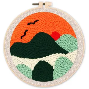 Comparateur de prix : Kit Punch Needle - FIGURED'ART - Paysage au Coucher du Soleil - 20x20cm - Inclus : cadre et tutoriel