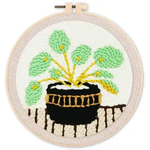 Kit Punch Needle - FIGURED'ART - Plante et Pot noir - 20x20cm - Inclus : cadre et tutoriel pas cher