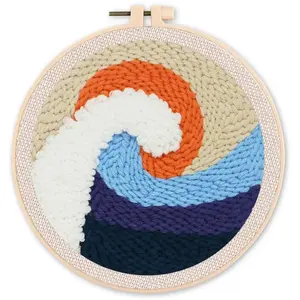 Figured'Art Punch Needle Kit Complet pour Adultes et Enfants - Tsunami - Parfait pour Débutant. Set prêt à broder taille 20x20cm avec cadre circulaire pas cher