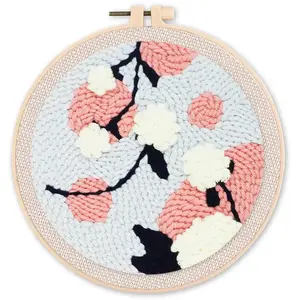 Figured'Art Punch Needle Kit Complet pour Adultes et Enfants - Boules de Gui - Parfait pour Débutant. Set prêt à broder taille 20x20cm avec cadre circulaire pas cher