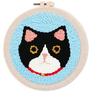 Kit Punch Needle - FIGURED'ART - Tête de Chat - 26x26cm - Inclus : cadre et tutoriel pas cher