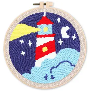 Kit Punch Needle - FIGURED'ART - Phare et Nuit Etoilée - 20x20cm - Inclus : cadre et tutoriel pas cher