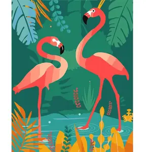 Figured'Art Peinture par Numéro Adulte Flamants Roses les pieds dans l'eau - Activité Manuelle Kit de Loisir Créatif DIY Numéro d'Art Complet - 40x50cm sans châssis en bois pas cher