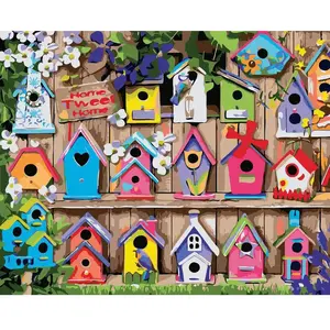 Figured'Art Peinture par Numéro Adulte avec Cadre Cabanes à oiseaux - Activité Manuelle Kit de Loisir Créatif DIY Numéro d'Art Complet - 40x50cm toile tendue sur châssis