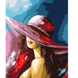 Figured'Art Peinture par Numéro Adulte Femme séduisante au chapeau - Kit de Loisir Créatif DIY Numéro d'Art - 40x50cm sans châssis pas cher
