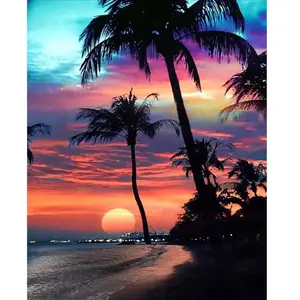 Comparateur de prix : Figured’Art Diamond Painting Broderie Diamant 40x50cm Toile Entière Roulée avec Strass Perles Carrés - Coucher de soleil sur une île paradisiaque - Kit Complet 5D DIY Loisirs Créatifs Adultes