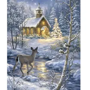 Figured'Art Diamond Painting - Figured’Art - Biche Hiver - 40x50cm - Kit Complet - Diamants Carrés pas cher