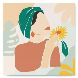 Figured'Art Mini Peinture par Numéro Adulte 20x20cm avec cadre Femme au Turban vert - Petit Format Kit de Loisir Créatif DIY Numéro d'Art Complet