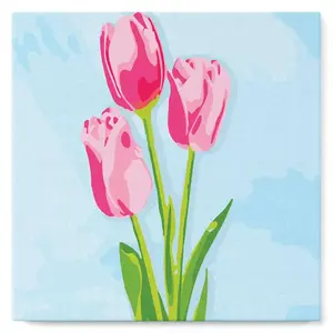 Figured'Art Mini Peinture par Numéro Adulte 20x20cm avec cadre Tulipes et Ciel bleu - Petit Format Kit de Loisir Créatif DIY Numéro d'Art Complet pas cher