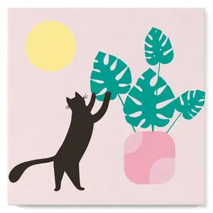 Figured'Art Mini Peinture par Numéro Adulte 20x20cm avec cadre Chaton et plante au Soleil - Petit Format Kit de Loisir Créatif DIY Numéro d'Art Complet pas cher