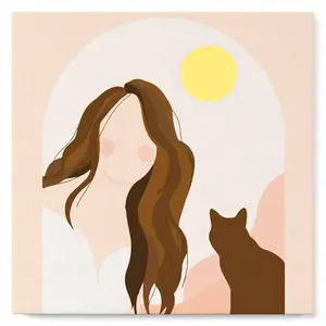 Figured'Art Mini Peinture par Numéro Adulte 20x20cm avec cadre Femme et son Chat - Petit Format Kit de Loisir Créatif DIY Numéro d'Art Complet