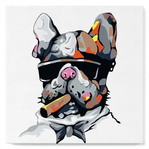 Figured'Art Mini Peinture par Numéro Adulte 20x20cm avec cadre Chien au Cigare - Petit Format Kit de Loisir Créatif DIY Numéro d'Art Complet pas cher