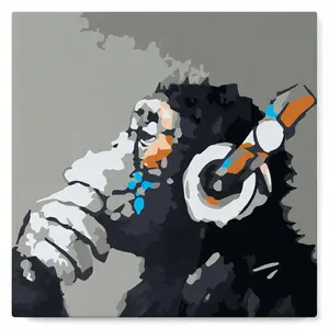 Figured'Art Mini Peinture par Numéro Adulte 20x20cm avec cadre Singe casque audio - Petit Format Kit de Loisir Créatif DIY Numéro d'Art Complet pas cher